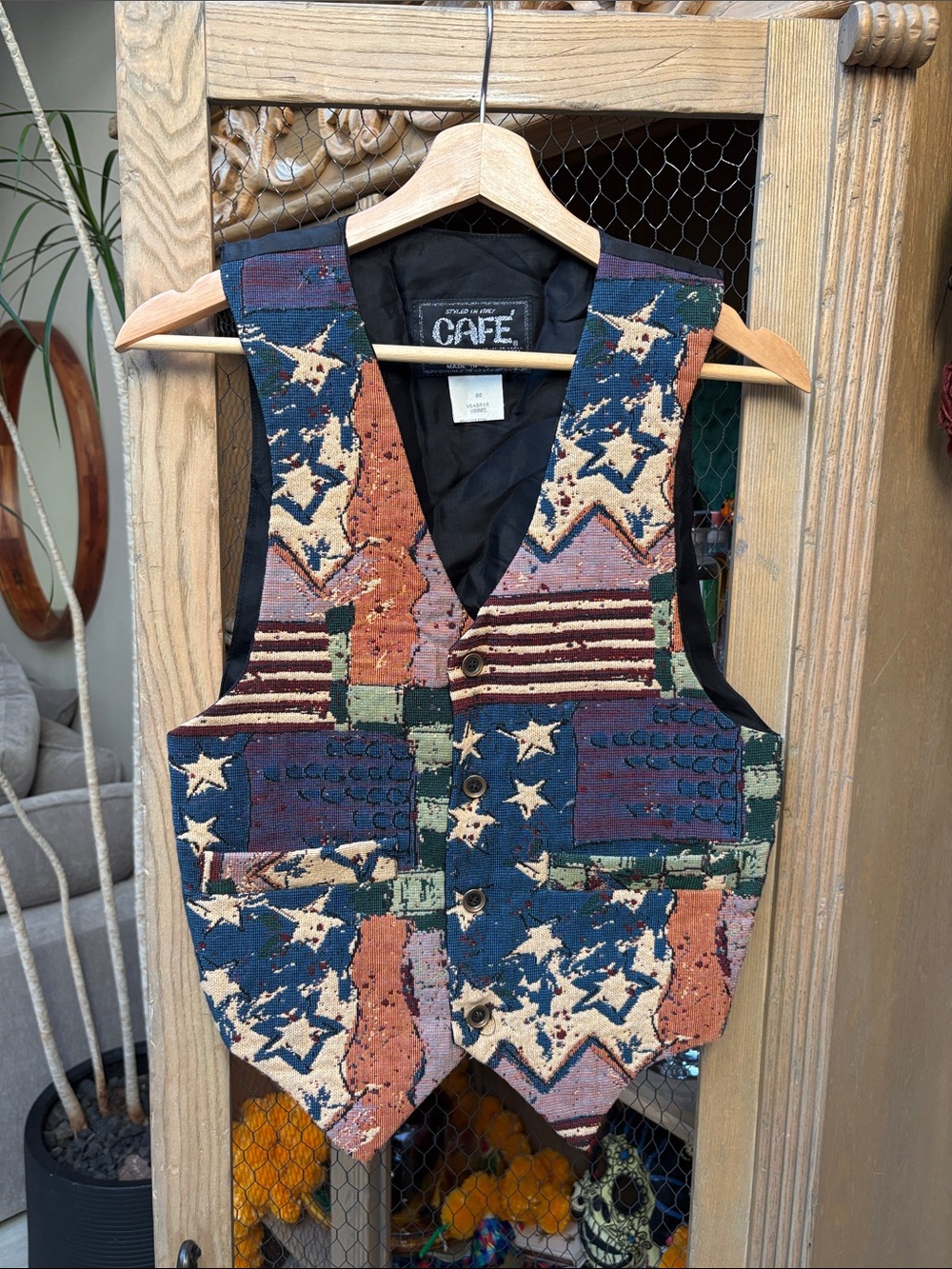 Vintage Cafe Stars and Stripes Tapestry Vest